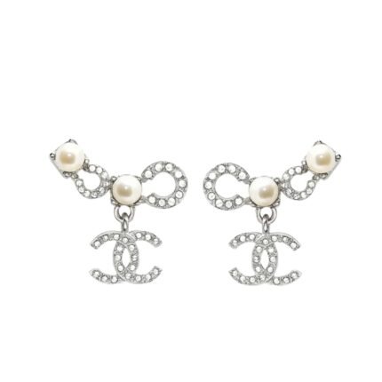 Chanel Earings Pearly White And Crystal Silver Abf732 B20573 U0937