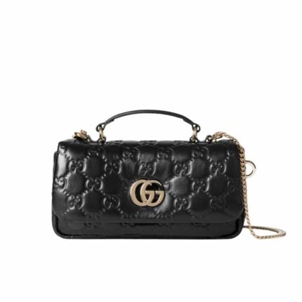 Gucci Gg Milano Mini Top Handle Bag Black Gg Puffy Leather 21Cm 806017 Aad5U 1000