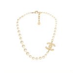 Chanel Glass Pearls CC Necklace Gold Pearly A64757 Y20450 Z2048