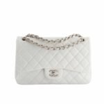 Chanel Classic Double Flap Bag White Silver Hardware 25Cm