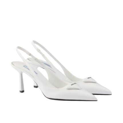 Prada Brushed Leather Slingback Pumps White 1I901M 055 F0009 F 075
