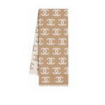 Chanel Cc Logo Camellia Scarf Beige