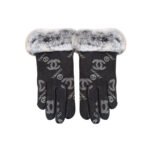 Chanel Cc Logo Rabbit Fur Leather Fleece Gloves Denim Black