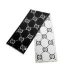 Gucci Gg Jacquard Wool Silk Scarf Black White 180Cm