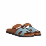 Hermes Chypre Flat Sandals Denim Brown