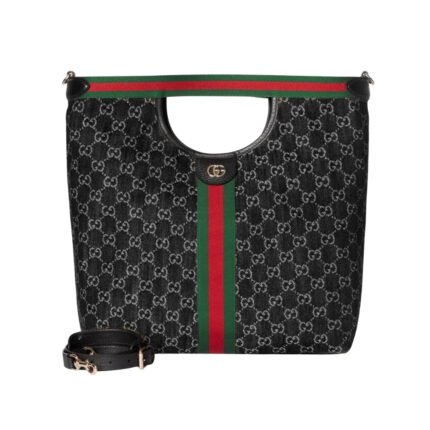 Gucci Giglio Large Tote Bag Black And White GG Denim 39Cm ‎865452 UN3AG 1099