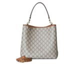 Gucci GG Emblem Medium Bucket Bag Beige And Dark Brown Fabric 29Cm 815103 FAD6L 9758