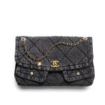 Chanel Maxi Flapbag Washed Denim And Gold Tone Metal Black 30Cm As5727 B22144 94305