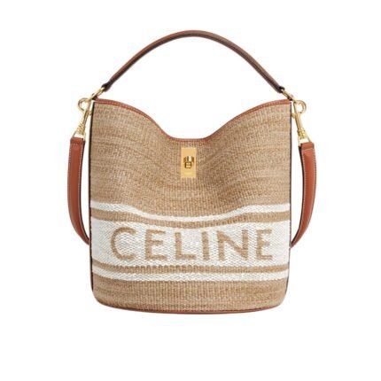 Celine 16 Bucket Bag In Textile With Print And Smooth Beige Tan 25Cm 1955720Jb 02Et