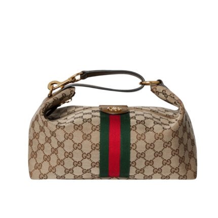 Gucci Vanity Medium Top Handle Bag Beige And Brown GG Canvas 27Cm ‎857799 FAFUF 9870