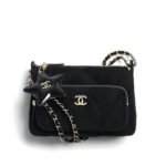 Chanel Clutch With Chain Velvet Effect Nylon And Gold Tone Metal Black 21Cm Ap4771 B21406 94305