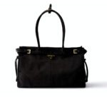 Prada Bonnie Large Suede Handbag Black 38Cm 1Ba433 2C4S F0308 V Moo