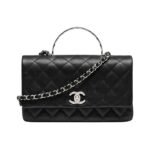 Chanel Small Flap Bag With Top Handle Silver Tone Metal Black 19Cm As5555 B20557 94305
