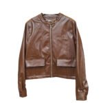 Miumiu Crop Top Jacket Brown Leather