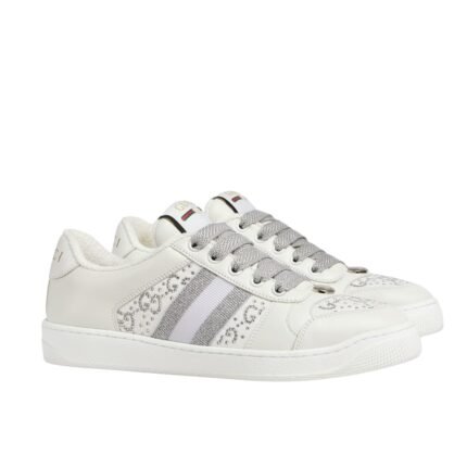 Gucci Women’s Gg Ctystal Screener Sneaker White ‎732193 Fadq7 9096