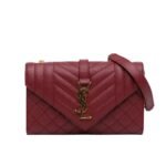 Saint Laurent Small Grain De Poudre Triquilt Monogram College Bag Red 20Cm