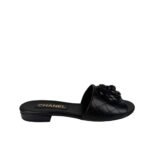 Chanel Camellia Leather Slides Black