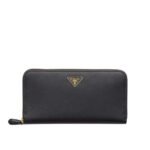Prada Large Saffiano Triangle Zip Around Long Wallet Black 19Cm 1Ml506 Qhh F0002