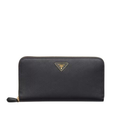 Prada Large Saffiano Triangle Zip Around Long Wallet Black 19Cm 1Ml506 Qhh F0002