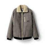 Miumiu Fleece Lined Checked Blouson Jacket Dark Brown Ml1358 18Aa F049P S Ooo
