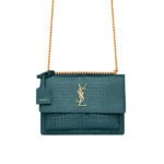 Saint Laurent Sunset Medium In Crocodile Embossed Leather Dark Green 22cm 442906DND0J3144