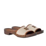 Miu Miu Canvas And Leather Clogs Beige 5Z445E Q1D F062F F 030