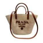 Prada Large Raffia And Leather Shopping Bag 25Cm 1Bg470 2Cxq F0A5T V Goo
