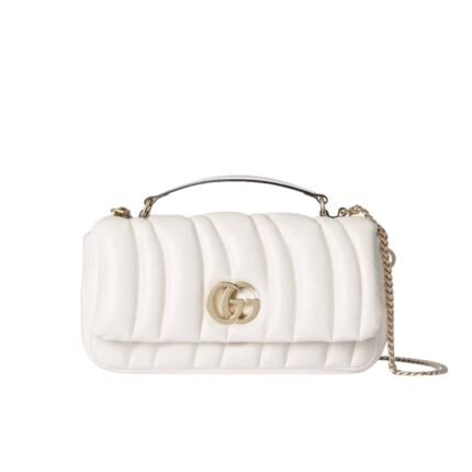 Gucci Gg Milano Mini Top Handle Bag White Puffy Quilted Leather 21Cm ‎806017 Aad71 9110
