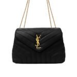 Saint Laurent Loulou Medium Chain Bag In Matelassé Y Leather Black Gold 26Cm