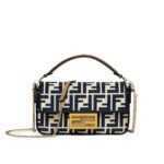 Fendi Baguette Mini FF Jacquard Fabric Bag Navy Blue 21Cm