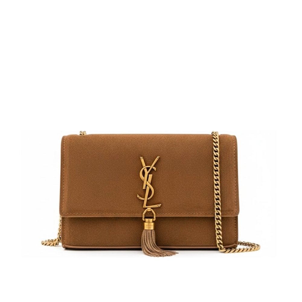 Thumbnails-Emlina-2-2-1 Saint Laurent Kate Medium Tassel Crossbody Bag In Brown Suede Leather With Gold Tone 22Cm - Image 1