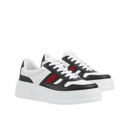 Gucci Women Chunky Trainers Black And White Leather 848307 AAE0H 1097