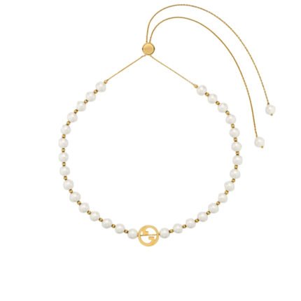 Gucci Interlocking Pearl Necklace Gold 839031 JCF27 8062