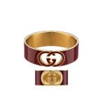 Set Gucci Cuff Bracelet And Ring Interlocking Enamel Red Gold Tone