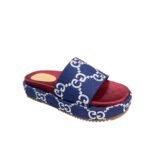 Gucci Women’S With Gg Pattern Slide Sandal Dark Blue