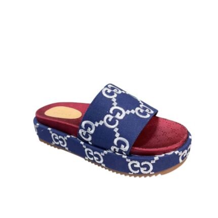 Gucci Women’S With Gg Pattern Slide Sandal Dark Blue