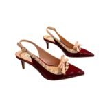 Valentino Rockstud Bow Slingback Pump In Patent Leather With Matching Studs Red