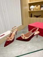 Valentino Rockstud Bow Slingback Pump In Patent Leather With Matching Studs Red - Image 6