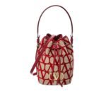 Valentino Mini Vlogo Signature Bucket Bag In Toile Iconographe Red 22Cm