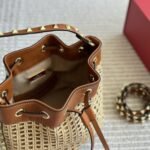 Valentino Rockstud Woven Bucket Bag Brown 19Cm - Image 2