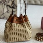 Valentino Rockstud Woven Bucket Bag Brown 19Cm - Image 6