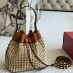 Valentino Rockstud Woven Bucket Bag Brown 19Cm - Image 8
