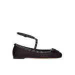 Valentino Garavani Rockstud Satin Ballerinas With Tone On Tone Studs Black 3W2S0Hb6Eql 0No