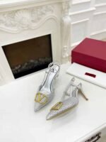 Valentino Garavani Vlogo Woven Leather Slingback Pumps Silver - Image 4