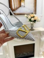 Valentino Garavani Vlogo Woven Leather Slingback Pumps Silver - Image 8
