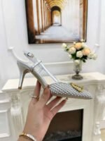 Valentino Garavani Vlogo Woven Leather Slingback Pumps Silver - Image 9