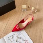 Valentino Vlogo Shiny Leather Leather Heels In Red - Image 4