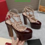 Valentino Rockstud Platform Pump In Patent Leather Brown - Image 5