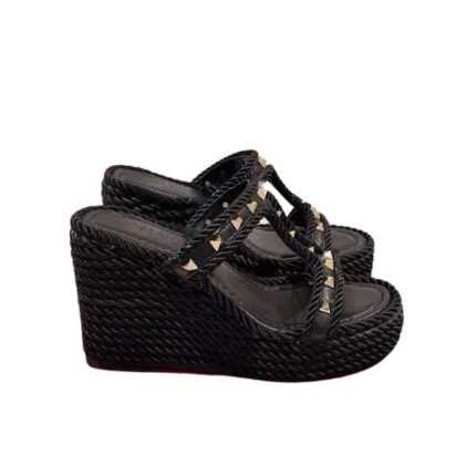Valentino Rockstud Wedge In Calfskin Black
