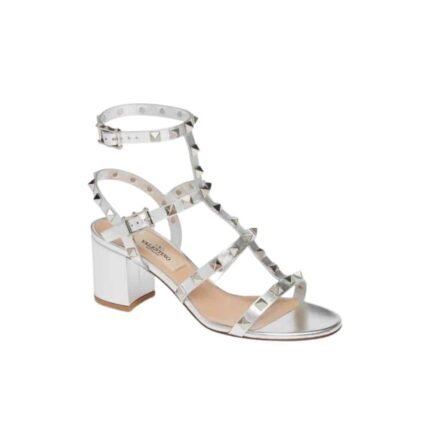 Valentino Garavani Rockstud Leather Sandals Silver